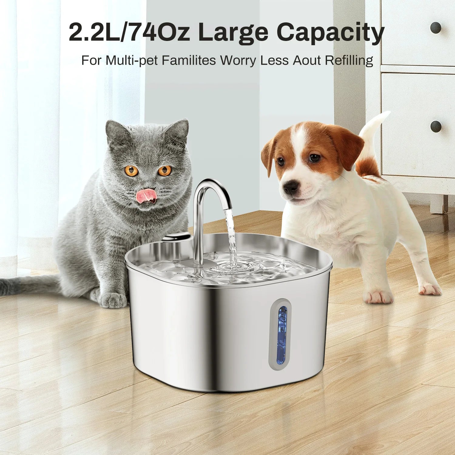 Elevate Your Pet's Hydration with the Ultra-Quiet Stainless Steel Cat Water Fountain - 2.2L Pet Water Dispenser with Filter for Cats and Dogs