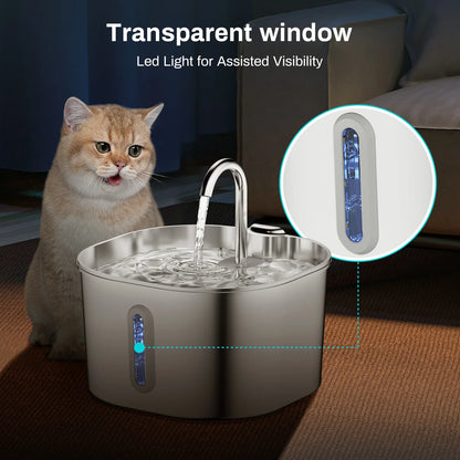 Elevate Your Pet's Hydration with the Ultra-Quiet Stainless Steel Cat Water Fountain - 2.2L Pet Water Dispenser with Filter for Cats and Dogs