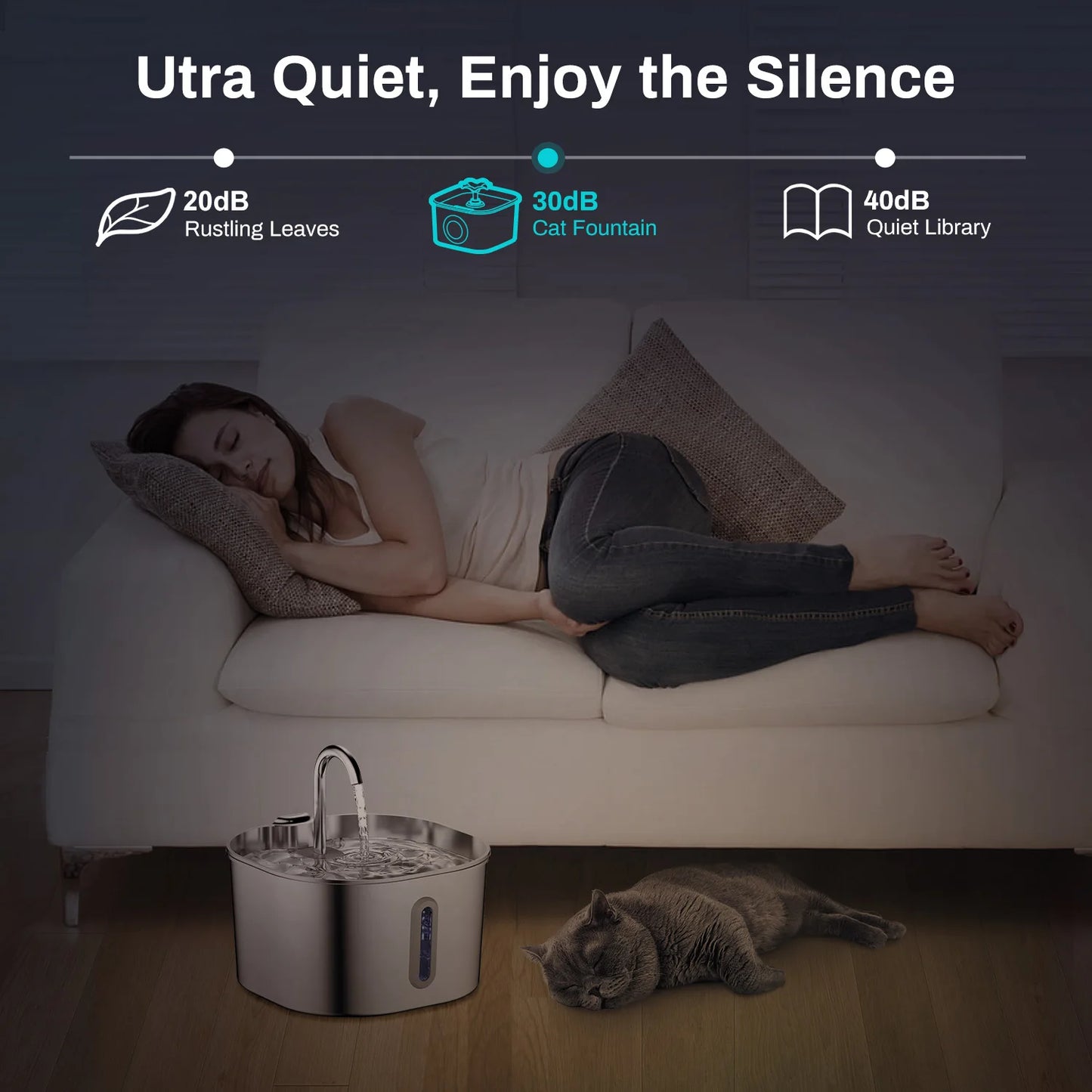 Elevate Your Pet's Hydration with the Ultra-Quiet Stainless Steel Cat Water Fountain - 2.2L Pet Water Dispenser with Filter for Cats and Dogs