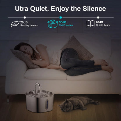 Elevate Your Pet's Hydration with the Ultra-Quiet Stainless Steel Cat Water Fountain - 2.2L Pet Water Dispenser with Filter for Cats and Dogs