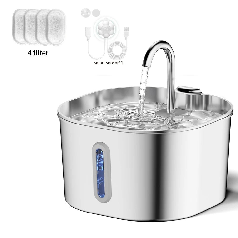 Elevate Your Pet's Hydration with the Ultra-Quiet Stainless Steel Cat Water Fountain - 2.2L Pet Water Dispenser with Filter for Cats and Dogs