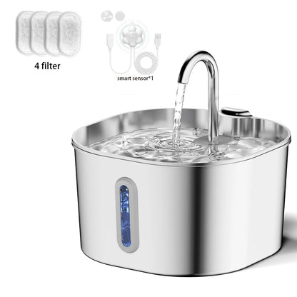 Elevate Your Pet's Hydration with the Ultra-Quiet Stainless Steel Cat Water Fountain - 2.2L Pet Water Dispenser with Filter for Cats and Dogs